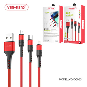 VEN DENS VD-DC0020 3 In 1 USB to Type C Lightning and Micro Charging Cable (1.2 Meter)