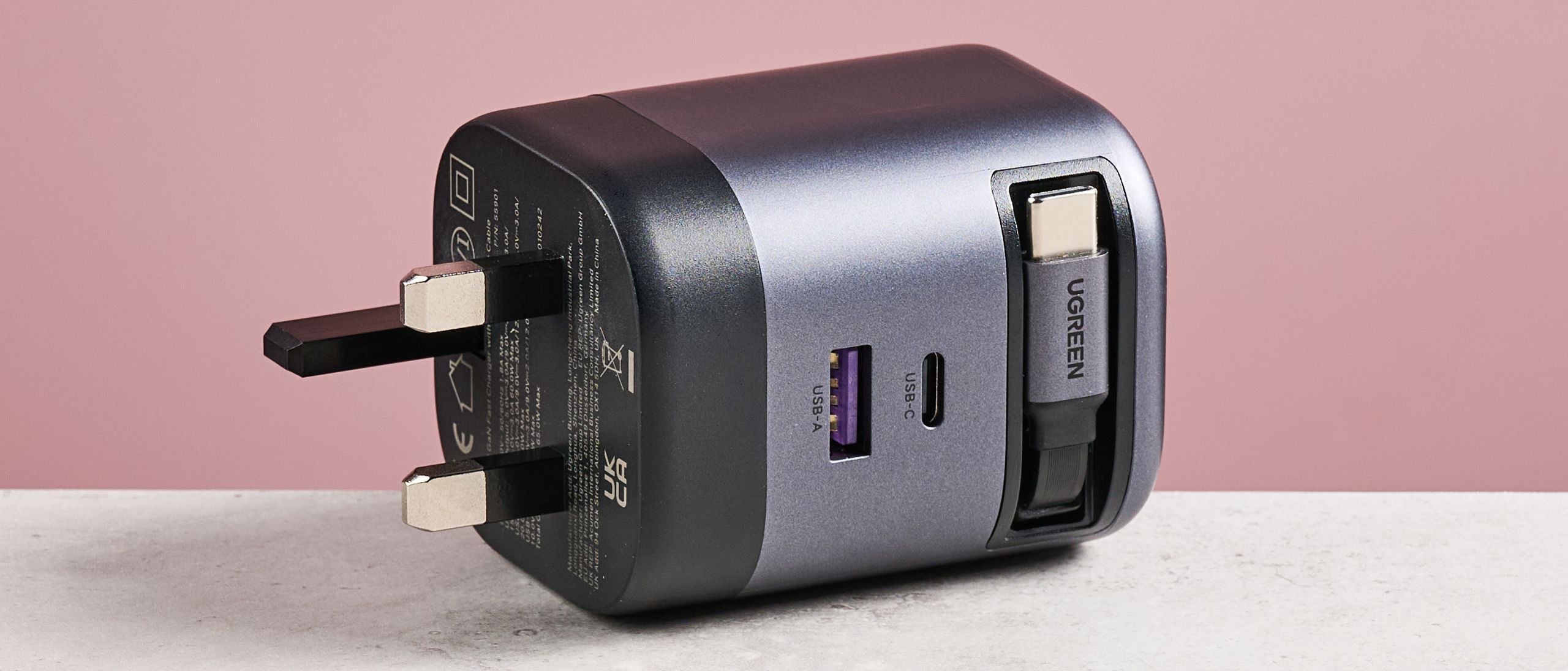 UGREEN 65W 2C1A Gallium Nitride Charger with Retractable Cable Folding 65239