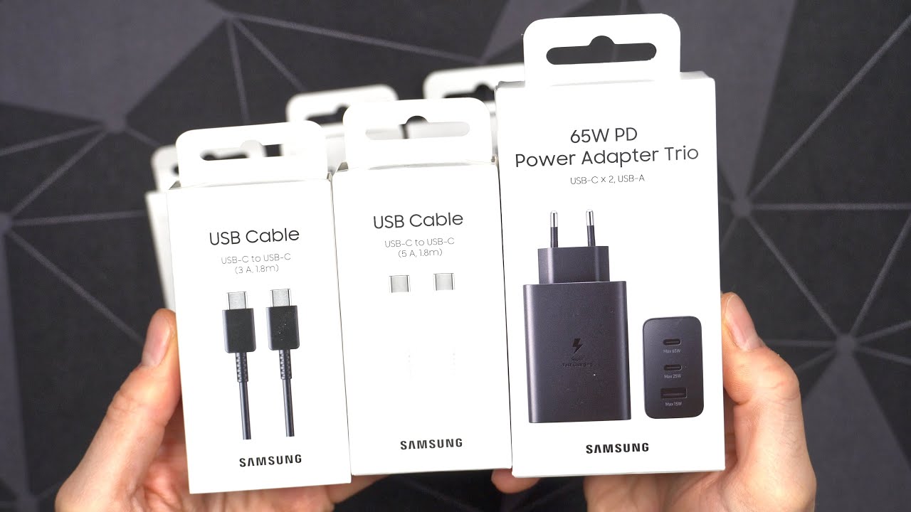 Samsung 65W USB-C Power Delivery Adapter (US Plug) with Trio Ports (2 x USB-C, 1 x USB-A) With C-C CABLE