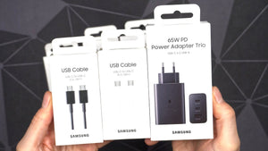 Samsung 65W USB-C Power Delivery Adapter (US Plug) with Trio Ports (2 x USB-C, 1 x USB-A) With C-C CABLE