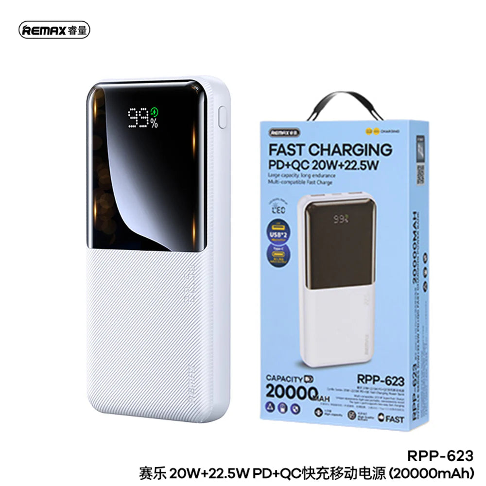 REMAX 20000mAh RPP-623 PD 20W+QC 22.5W Fast Charging Cynlle Series Power Bank White