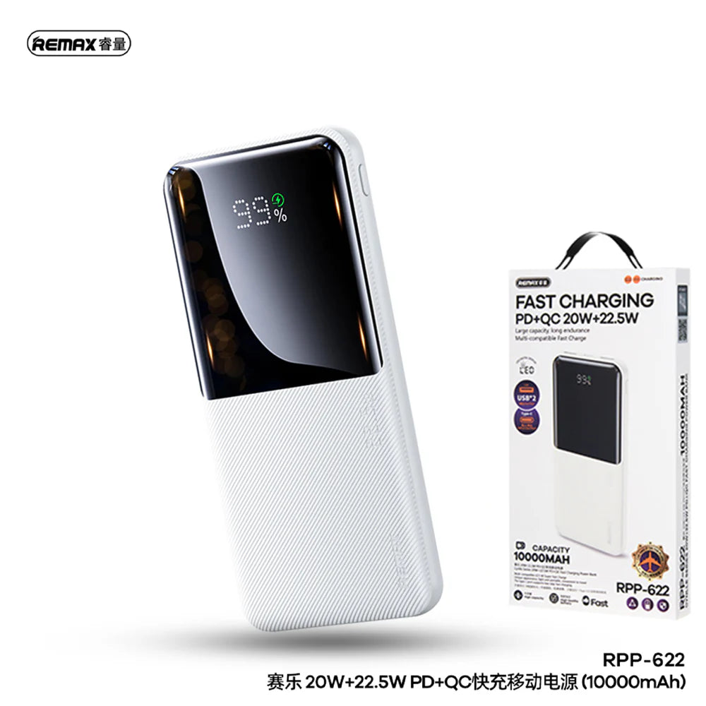 REMAX 10000mAh RPP-622 PD 20W+QC 22.5W Fast Charging Cynlle Series Power Bank White