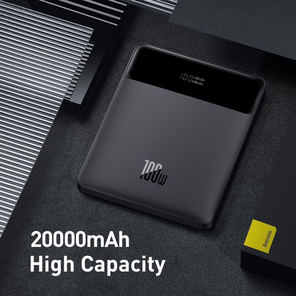 Baseus Blade High Power Digital Display Quick Charge Power Bank 20000mAh 100W Black（ Include：Baseus Xiaobai series fast charging Cable Type‐C to Type‐C 100W(20V/5A) 1m Black) PPBL000201