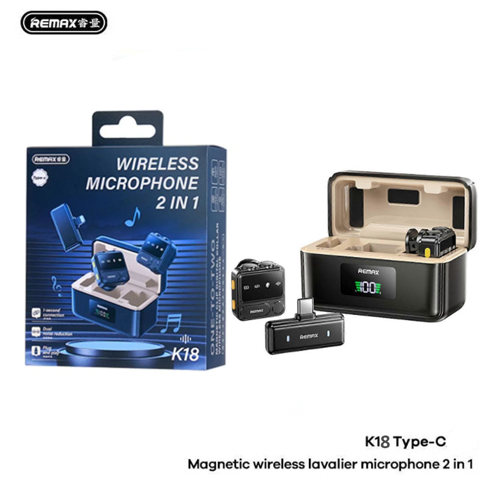 Remax K18 2 in 1 ANC Magnetic lavalier digital display wireless microphone